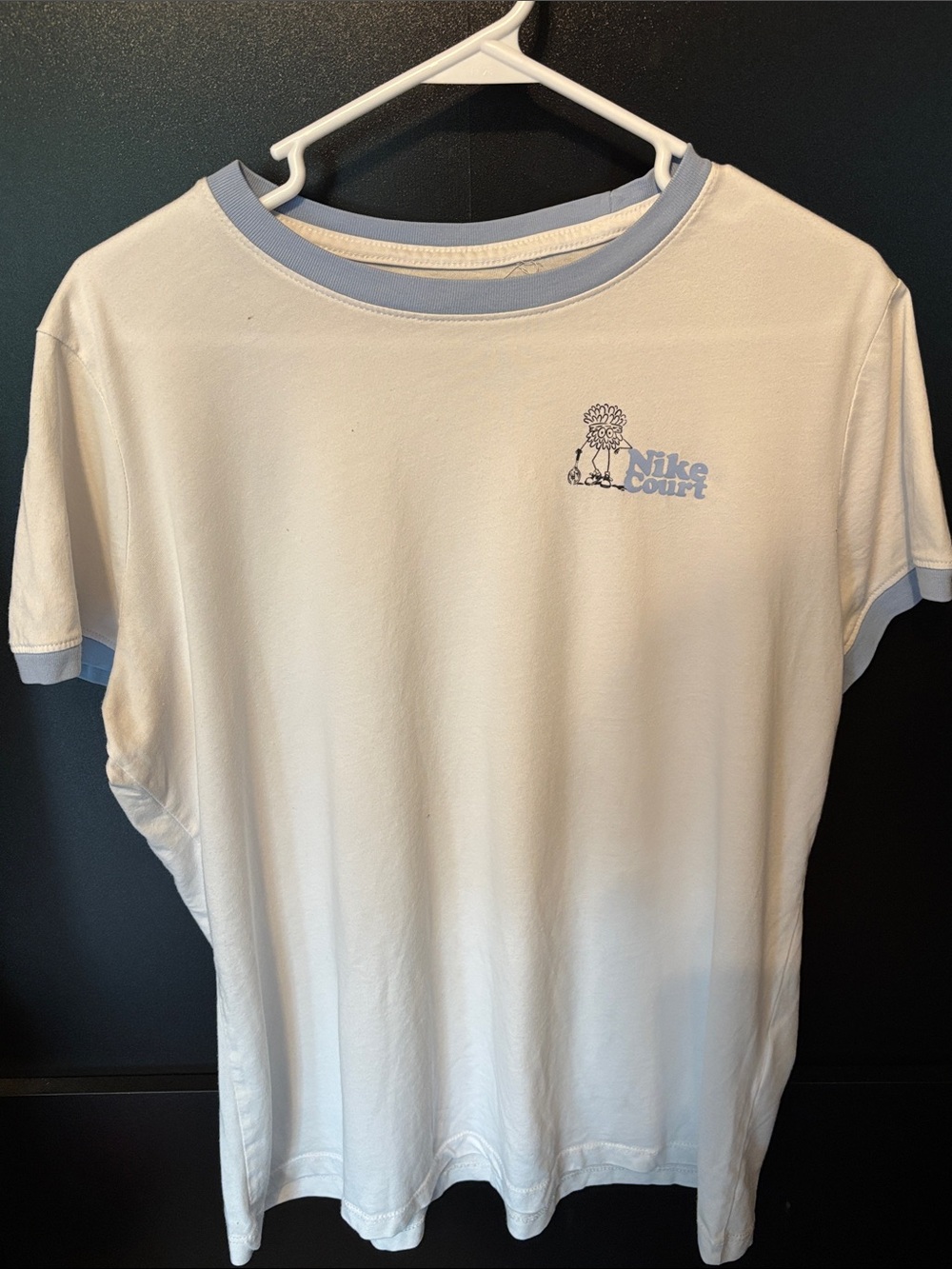 Nike White Short-Sleeve Ringer Tee with Light Blue Trim
